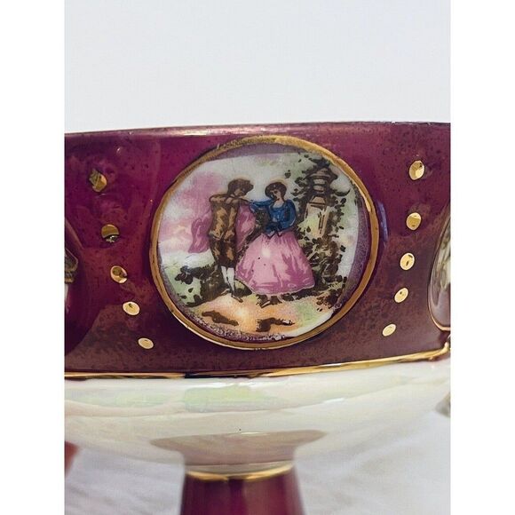 Royal Sealy China Double Handle Footed Cup Lusterware Dancing Couple Roses VTG - Picture 8 of 11